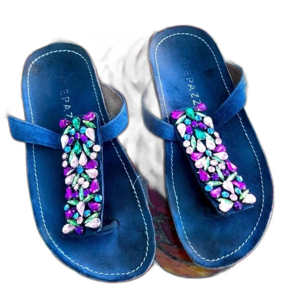 Apepazza blue thong sandals with gems size 5 coastal grandma bohemian beach boho